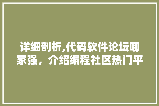 详细剖析,代码软件论坛哪家强，介绍编程社区热门平台！