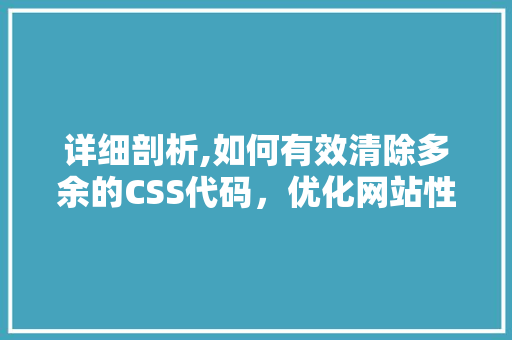 详细剖析,如何有效清除多余的CSS代码，优化网站性能