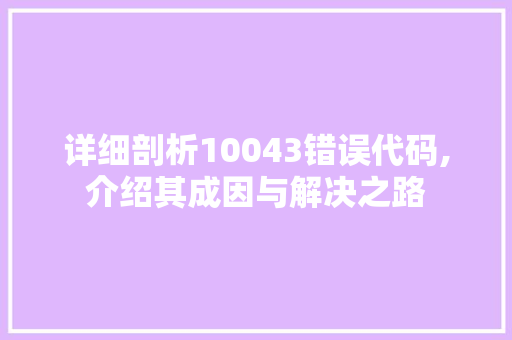 详细剖析10043错误代码,介绍其成因与解决之路