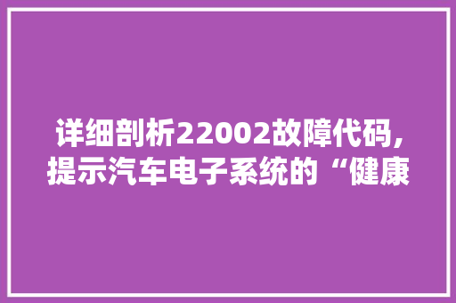 详细剖析22002故障代码,提示汽车电子系统的“健康密码”