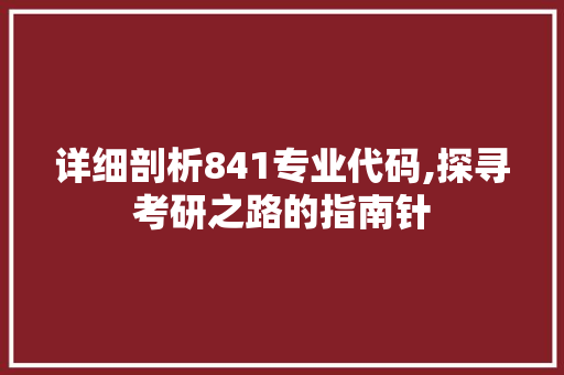 详细剖析841专业代码,探寻考研之路的指南针