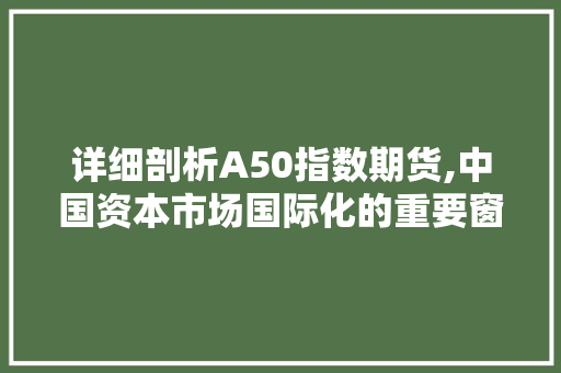 详细剖析A50指数期货,中国资本市场国际化的重要窗口