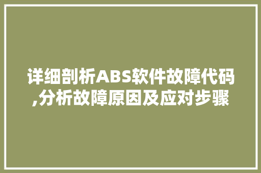 详细剖析ABS软件故障代码,分析故障原因及应对步骤