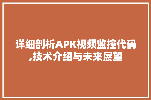 详细剖析APK视频监控代码,技术介绍与未来展望