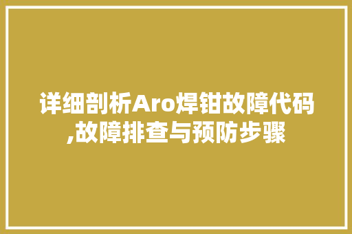 详细剖析Aro焊钳故障代码,故障排查与预防步骤