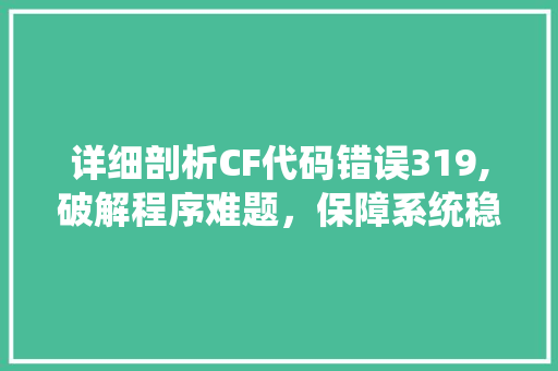 详细剖析CF代码错误319,破解程序难题，保障系统稳定