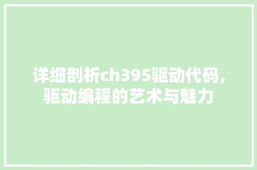 详细剖析ch395驱动代码,驱动编程的艺术与魅力