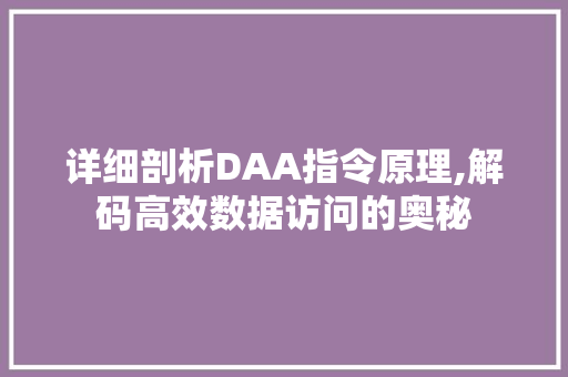 详细剖析DAA指令原理,解码高效数据访问的奥秘