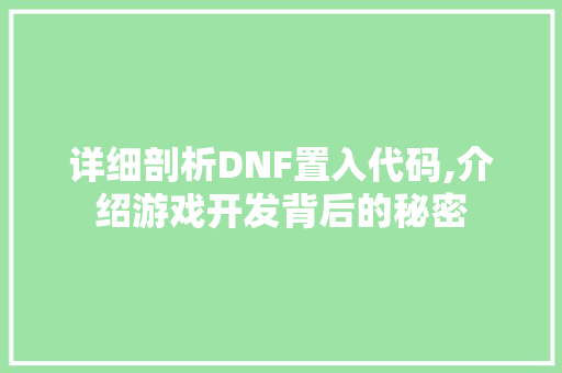 详细剖析DNF置入代码,介绍游戏开发背后的秘密