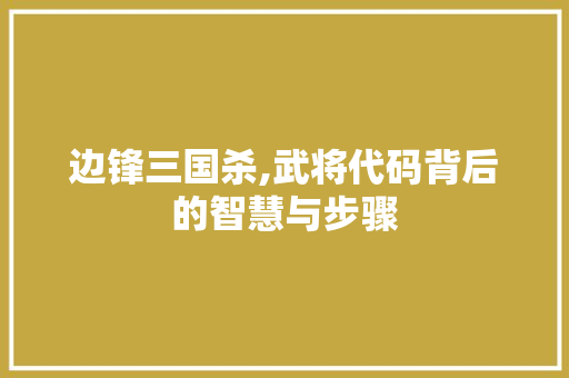 边锋三国杀,武将代码背后的智慧与步骤