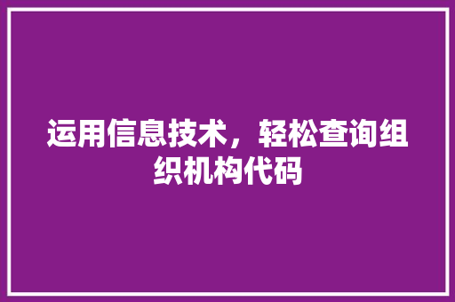 运用信息技术，轻松查询组织机构代码