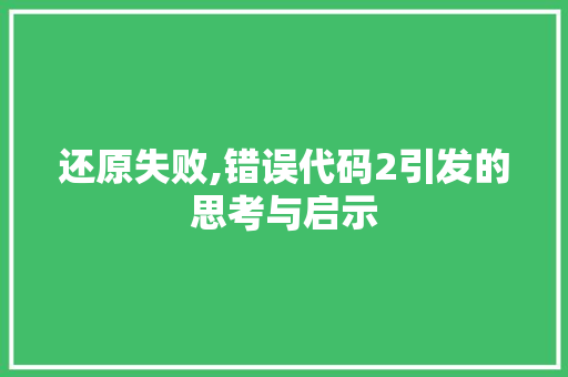 还原失败,错误代码2引发的思考与启示