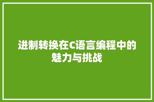 进制转换在C语言编程中的魅力与挑战