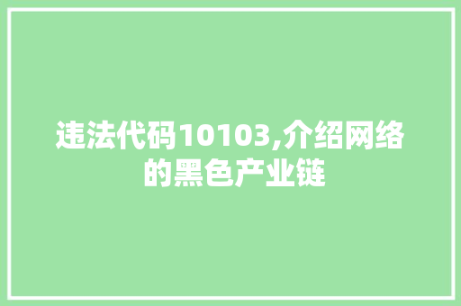 违法代码10103,介绍网络 的黑色产业链