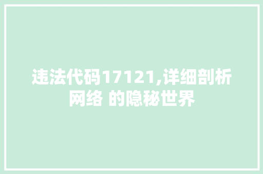 违法代码17121,详细剖析网络 的隐秘世界