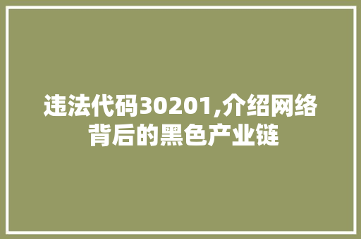 违法代码30201,介绍网络 背后的黑色产业链