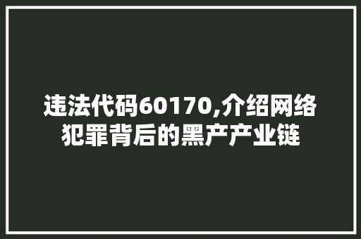 违法代码60170,介绍网络犯罪背后的黑产产业链