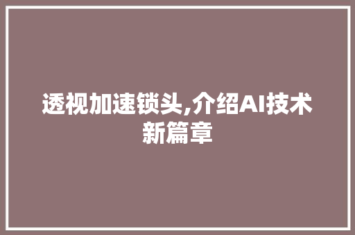 透视加速锁头,介绍AI技术新篇章