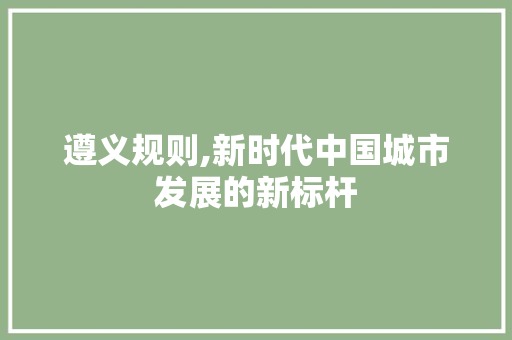 遵义规则,新时代中国城市发展的新标杆