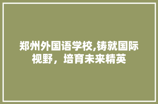 郑州外国语学校,铸就国际视野，培育未来精英