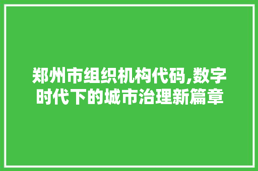 郑州市组织机构代码,数字时代下的城市治理新篇章