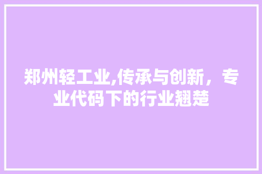 郑州轻工业,传承与创新，专业代码下的行业翘楚