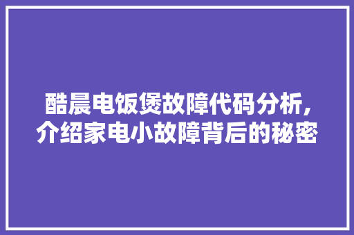 酷晨电饭煲故障代码分析,介绍家电小故障背后的秘密