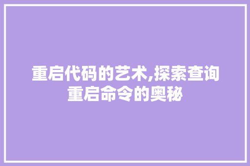 重启代码的艺术,探索查询重启命令的奥秘