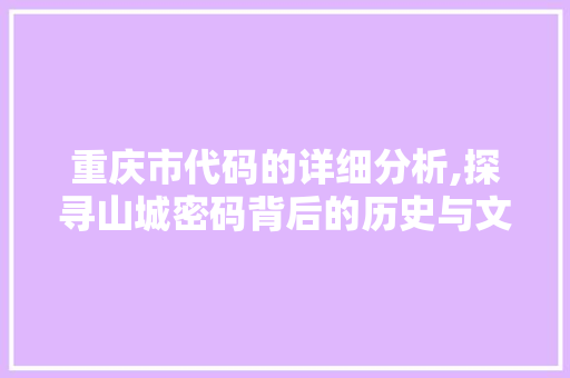 重庆市代码的详细分析,探寻山城密码背后的历史与文化