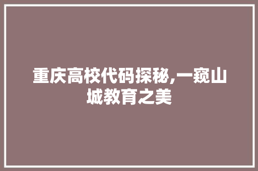 重庆高校代码探秘,一窥山城教育之美