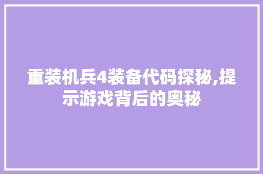 重装机兵4装备代码探秘,提示游戏背后的奥秘