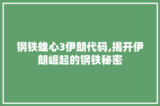 钢铁雄心3伊朗代码,揭开伊朗崛起的钢铁秘密