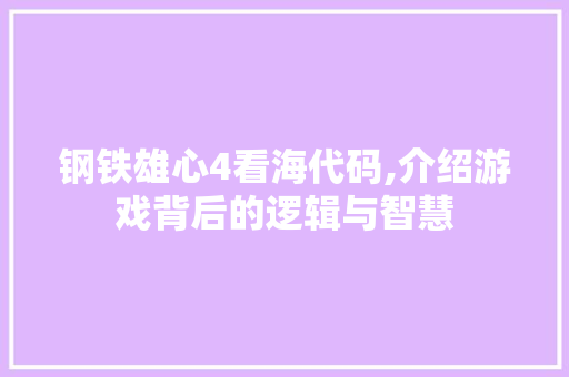 钢铁雄心4看海代码,介绍游戏背后的逻辑与智慧