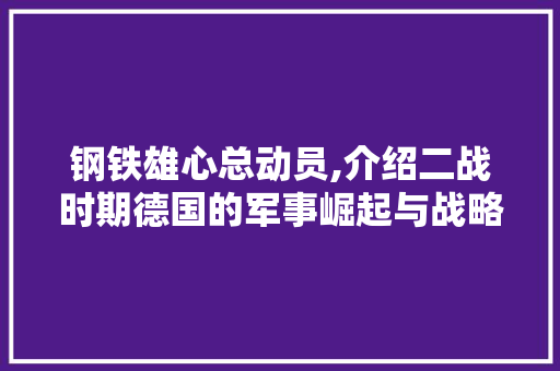 钢铁雄心总动员,介绍二战时期德国的军事崛起与战略布局