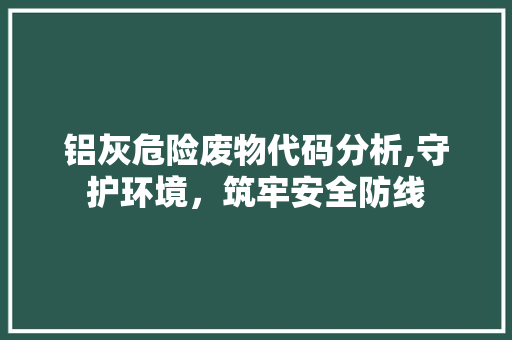 铝灰危险废物代码分析,守护环境，筑牢安全防线