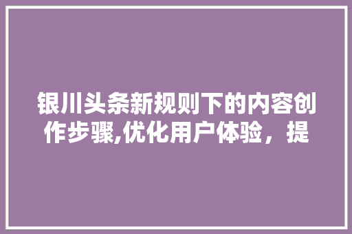 银川头条新规则下的内容创作步骤,优化用户体验，提升传播效果