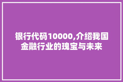 银行代码10000,介绍我国金融行业的瑰宝与未来