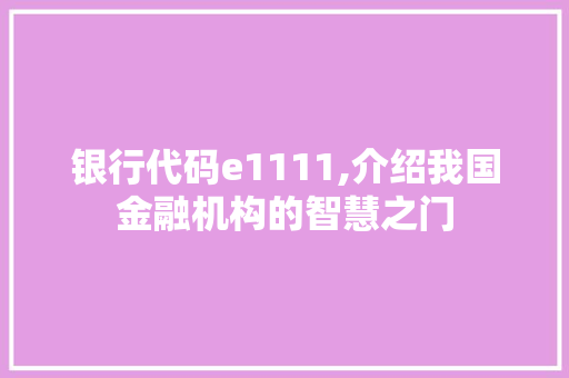 银行代码e1111,介绍我国金融机构的智慧之门