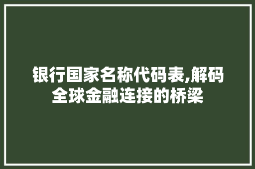 银行国家名称代码表,解码全球金融连接的桥梁