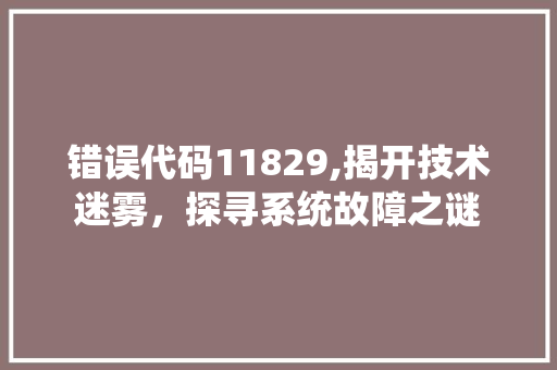 错误代码11829,揭开技术迷雾，探寻系统故障之谜