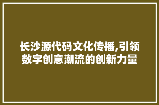 长沙源代码文化传播,引领数字创意潮流的创新力量