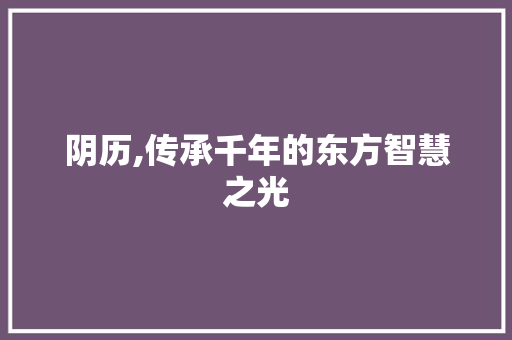 阴历,传承千年的东方智慧之光