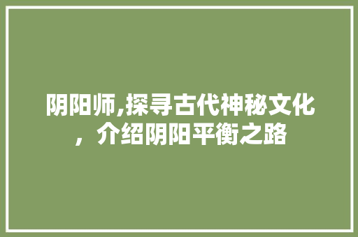 阴阳师,探寻古代神秘文化，介绍阴阳平衡之路