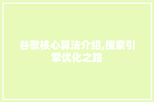 谷歌核心算法介绍,搜索引擎优化之路