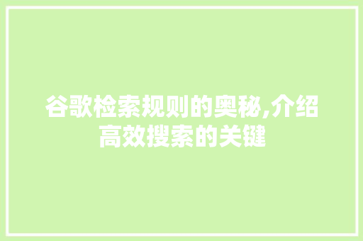 谷歌检索规则的奥秘,介绍高效搜索的关键