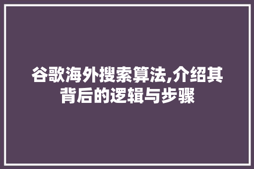 谷歌海外搜索算法,介绍其背后的逻辑与步骤