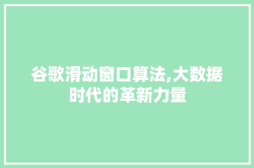 谷歌滑动窗口算法,大数据时代的革新力量