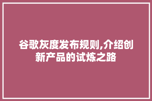 谷歌灰度发布规则,介绍创新产品的试炼之路