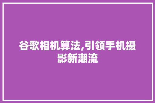 谷歌相机算法,引领手机摄影新潮流