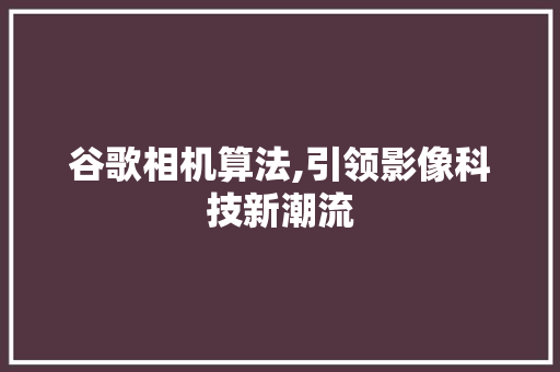 谷歌相机算法,引领影像科技新潮流